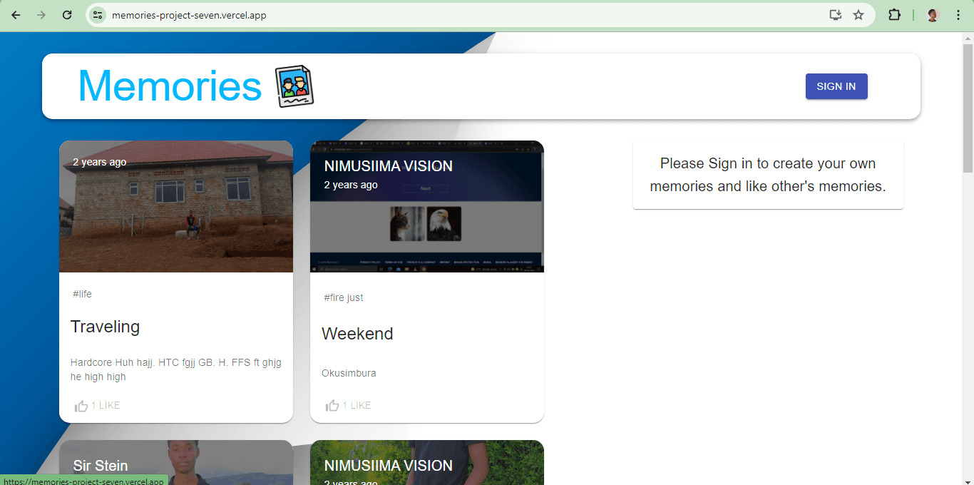 Memories Web Application